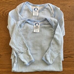 Lot of 2 Gerber Infant Baby Boy 0-6 Months Blue Striped Onesie Gown 100% Cotton